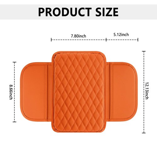 Upgraded Car Center Console Cover,Microfiber Leather Car Armrest Cover Cushion with 2 Storage Bags,Universal Car Armrest Storage Box Car Interior Accessories for Most Cars (Orange)