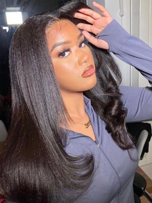 YIROO Hair V Part Wig Human Hair Kinky Straight Wig No Leave Out Upgraded U Part Wigs for Women 12A Yaki Straight Glueless Wear And Go V Shape Clip in Wigs Beginner Friendly 150% Density 18 Inch
