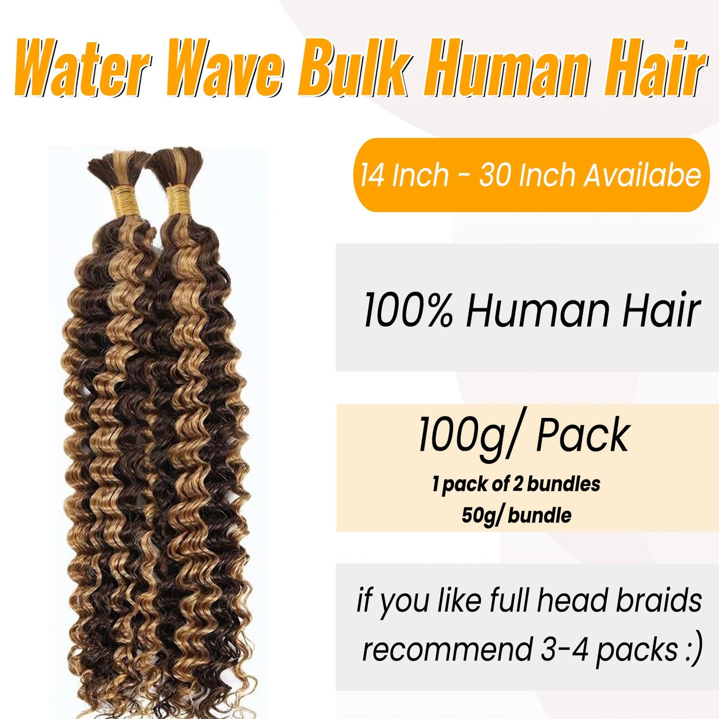 Human Braiding Hair Deep Wave Bulk Human Hair for Braiding 4/27 Honey Blonde No Weft Curly Braiding Hair Extensions for Boho Braids Wet and Wavy Braiding Human Hair Bundles 30 Inch 100g