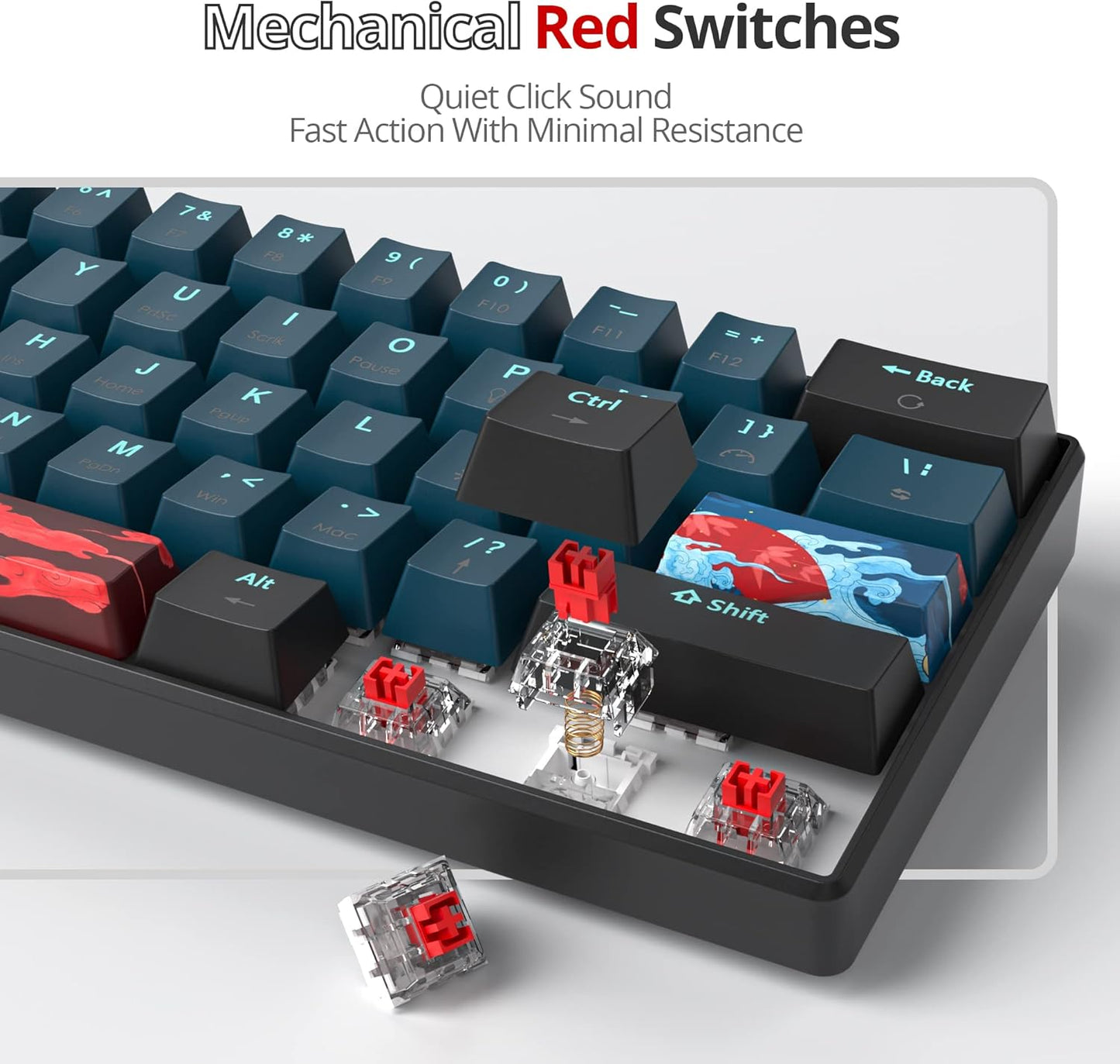 60 Percent Gaming Keyboard Green Matcha Keyboard 61 Keys Wired Mechanical Keyboard Red Switch RGB MDA Keycaps for Windows PC Laptop Gamers(61 Matcha)