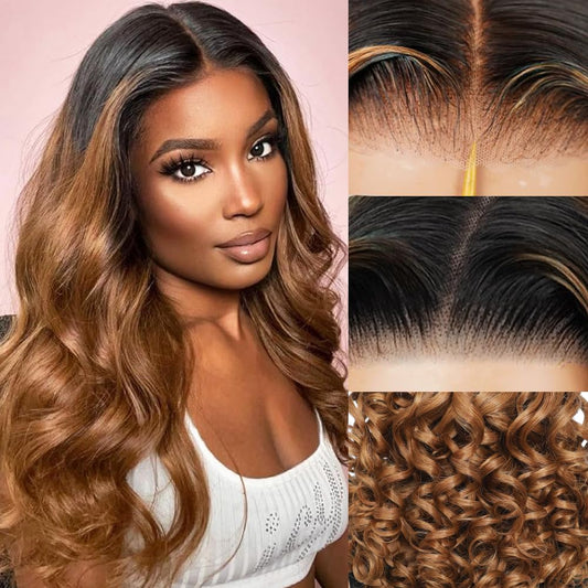 Ombre Lace Front Wigs Human Hair 5x5 Pre Plucked Pre Cut Lace Front Wigs Human Hair 5x5 HD Lace Closure Wigs Human Hair for Women 1B/30 Glueless Bouncy Body Wave Lace Front Wigs 180 Density 22 Inch