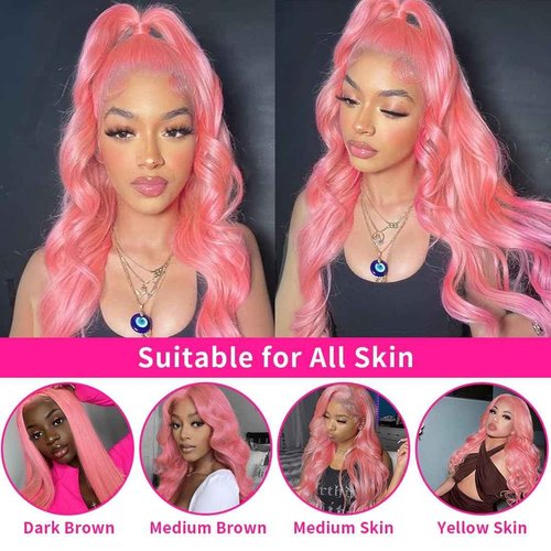 BUGUQI Pink Lace Front Wigs Human hair Pink Wigs Human Hair Body Curly Human Hair Wig For Women Body Wave Lace Frontal Wigs Human Hair 200% Density HD Transparent Pre Plucked
