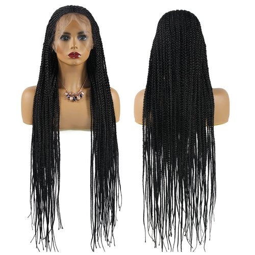 Miz Barn 13X7 Lace Front Knotless Box Braided Wigs 100% Handmade Synthetic Lightweight Twist Braided Wig Swiss Lace Braids Wigs With Baby Hair For Black Women 36" (303-1B)