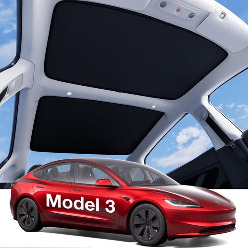 Wigoo Tesla Model 3 Sunshade Roof [Never Sag, Nano Ice-Crystal Coatings] 3-Gen Heat Insulation Glass Roof Sun Shade, Accessories for Tesla Model 3 2020~2026 Highland, Interior Black