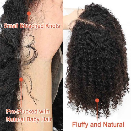 Besurina 16 Inch HD Curly Lace Front Wig Human Hair Pre Plucked for Black Women Glueless 13x4 Kinky Curly Bob Lace Frontal Wigs Human Hair 150% Density Wet and Wavy Natural Color