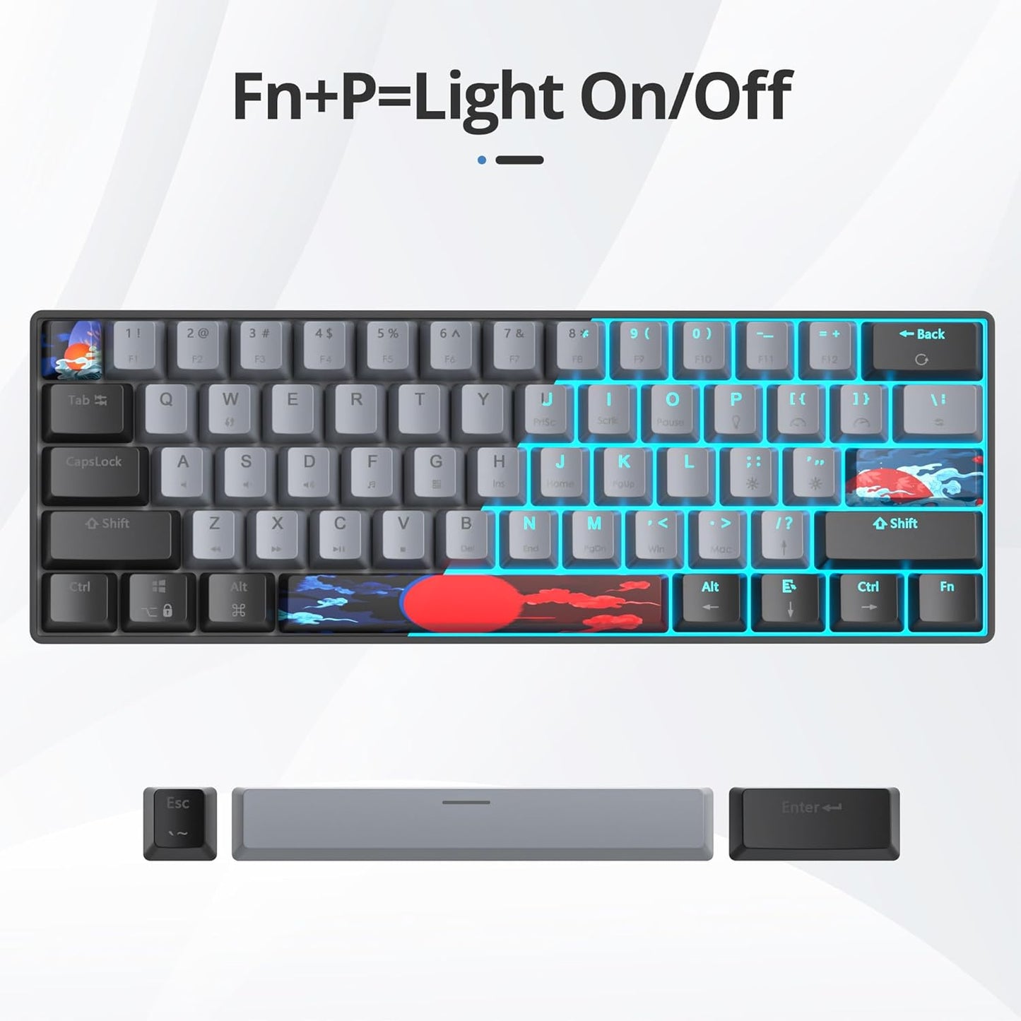 60 Percent Gaming Keyboard 61 Keys Wired Mechanical Keyboard Ultra Compact Key Board Red Switch LED Backlit for Windows Laptop Gamer