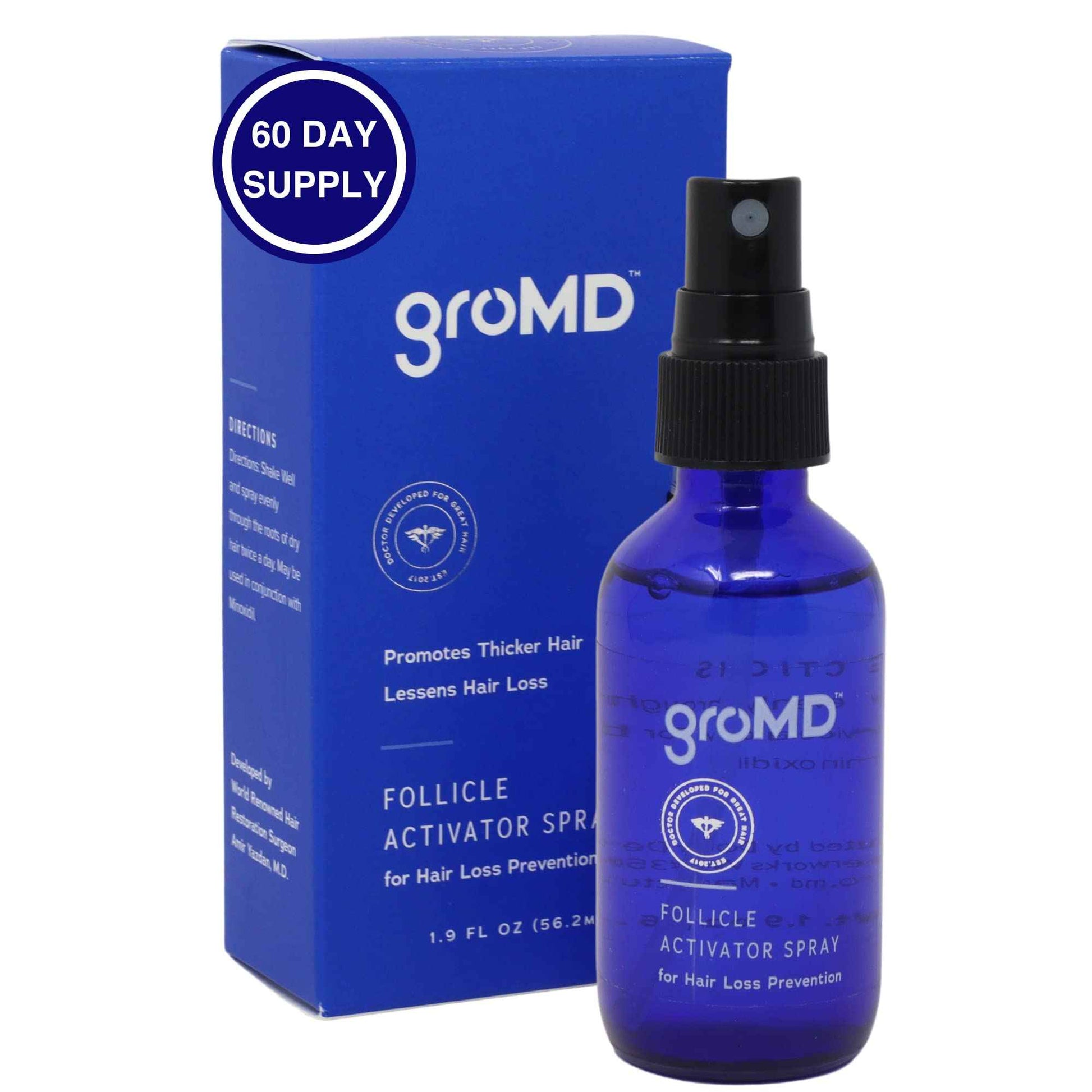 GroMD Hair Loss Serum, Hair Growth Treatment, Regrowth, Follicle Activator Spray, Argan Oil, Biotin & Caffeine, Thickening, Doctor Developed, DHT Blocking Ingredients, 60 Day Supply