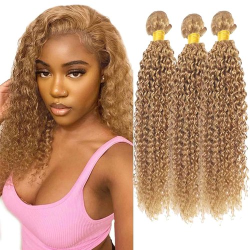 Fabimiya 20 22 24 Inch Human Hair Bundles Honey Blonde 27# Jerry Curly Bundles Human Hair 100% Unprocessed Soft Sewn In Hair with Double Weft for Black Women