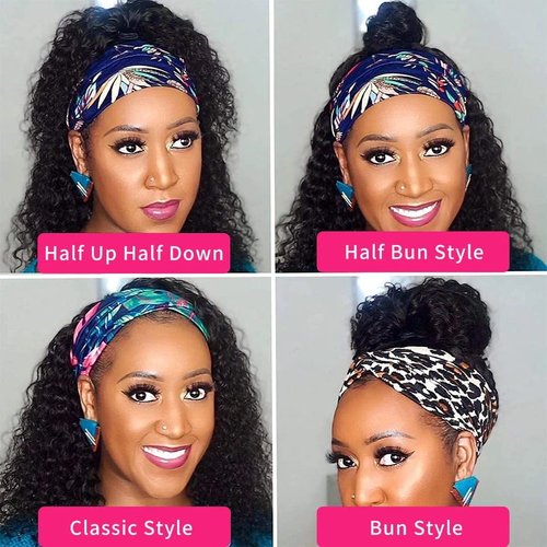 SUPERNOVA Headband Wig Human Hair Curly Headband Wigs For Women 180% Density Kinky Curly Headband Wig Human Hair Brazilian Glueless None Lace Front Wigs Hair（18inches）