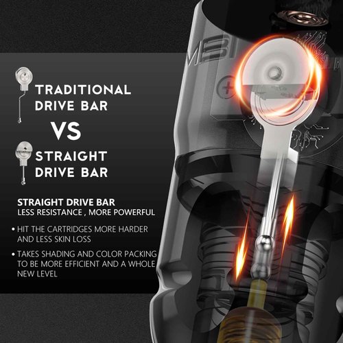 Ambition Lutin Rotary Tattoo Gun with Straight Drive Bar - Short Tattoo MachinePen with Brushless Motor Strong Power Low Vibration with RCA Cord for Professional Tattoo Artist