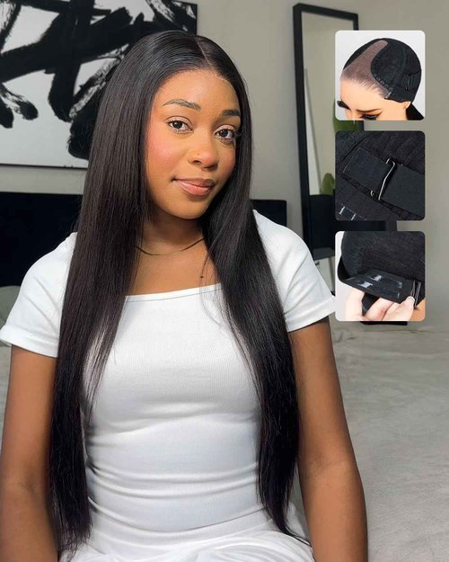 Megalook hair Wear and Go Glueless Wigs Human Hair Pre Plucked Pre Cut 6x6 Lace Front Wig Human Hair 220% Density Bleached Knots Straight Wig 20 Inch