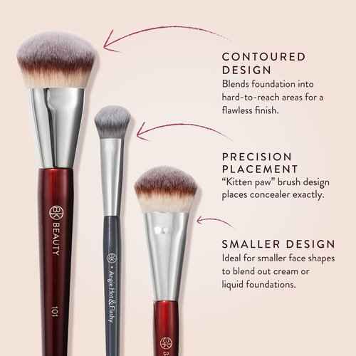 BK Beauty Brushes Set - A506, 109 & 101 Concealer, Contoured Foundation, and Mini Foundation Brushes - Essential Makeup Brush Trio for Flawless Application