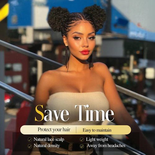 Fancy Hair Braided Wig With Afro Puff Hair HD Transparent 360 Full Lace Glueless Short Afro Wig with Baby Hair for Black Women