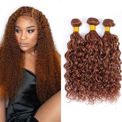 Brown Bundles Human Hair Water Wave Human Hair Bundles Color 30 Water Bundles 24 26 28 inch Brown Wet and Wavy Brazilian Hair Weave Bundles Unprocessed Brazilian Virgin Hair Extension