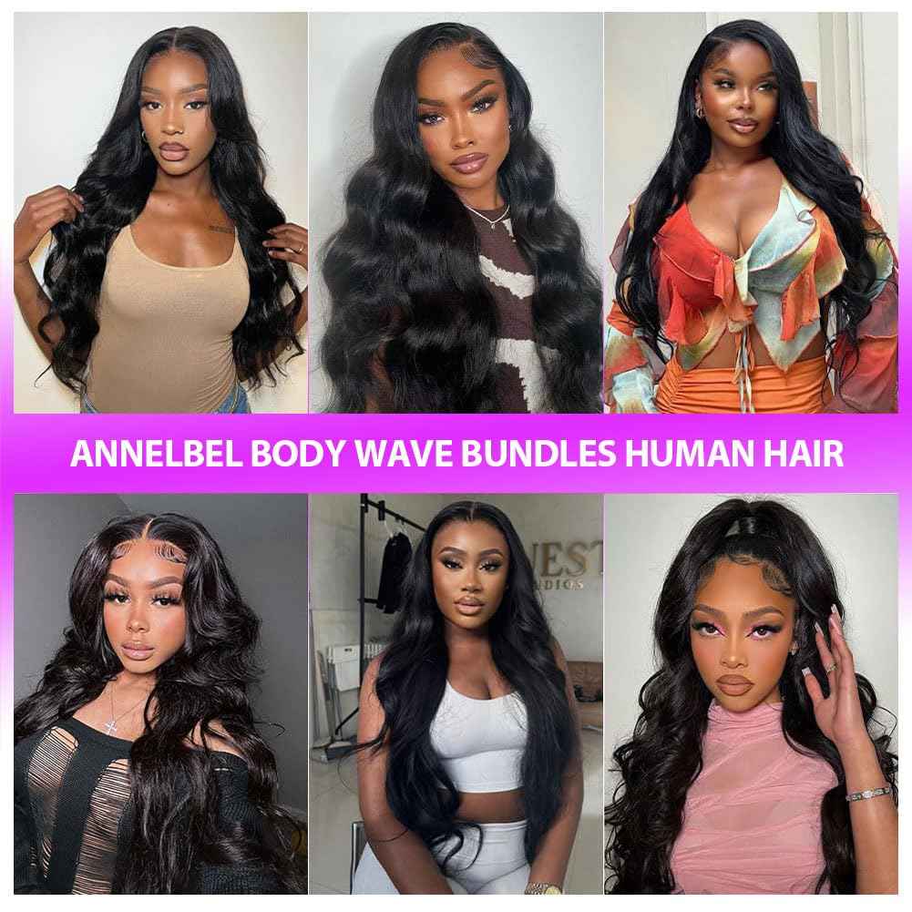 12A Body Wave Bundles Human Hair 10 12 14 Inch Human Hair Bundles 100% Unprocessed Brazilian Virgin Hair 3 Bundles Human Hair Extensions for Women Natural Black