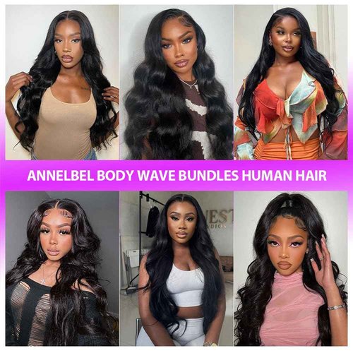 Body Wave Bundles Human Hair 18 20 22 Inch Human Hair Bundles 100% Unprocessed 12A Brazilian Virgin Human Hair Extensions for Women Natural Black