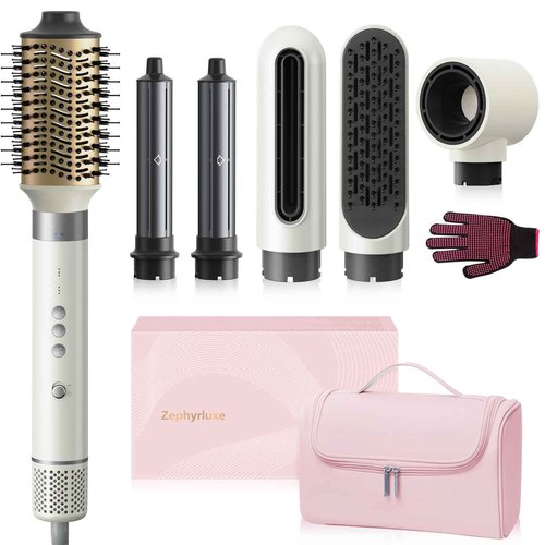 6 in 1 Air Wrap Hair Styler, 110,000 RPM Hair Dryer Brush with Auto-Wrap Curlers, Oval Brush & Volumizer, Hot Air Styler for Fast Drying,Curling, Smoothing & Volume, Air Styler with Travel Case