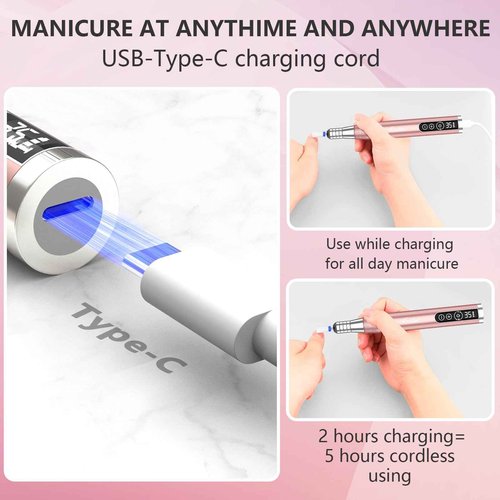 Kredioo Nail Drill Cordless 35000RPM Portable Rechargeable Electric Nail File Professional Ceramic Bits Kit with Travel Case Remove Acrylic Nails Dip Powder Christmas Festival Gel Polish