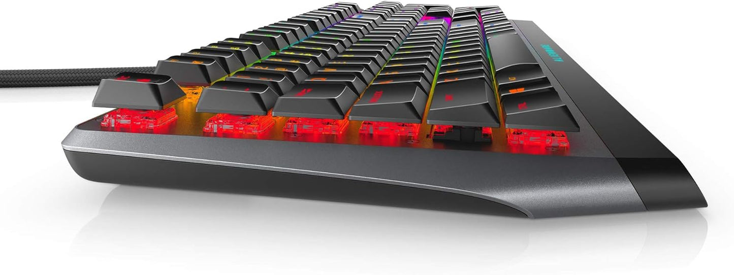 Alienware Low-Profile RGB Gaming Keyboard AW510K, AlienFx Per Key RGB LED Color Backlighting, Media CONTROLS & USB Passthrough, Cherry MX Low Profile Red Switches