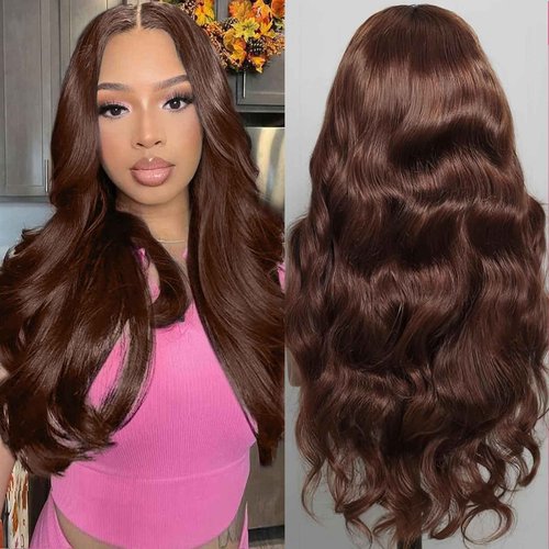 MIGURA Chocolate Brown Human Hair Wig 200 Density Body Wave 13x4 HD Lace Frontal Wigs Human Hair Pre Plucked with Baby Hair Chocolate Brown Lace Front Wig Glueless Wigs for Women 20 Inch