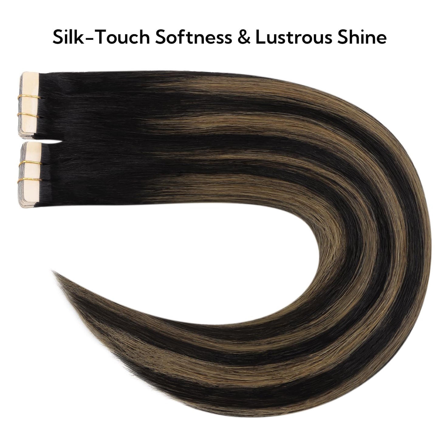 HOTBANANA Tape in Hair Extensions, 18 Inch 40pcs 100g Balayage Natural Black to Chestnut Brown Straight Remy Human Tape Hair Extensions
