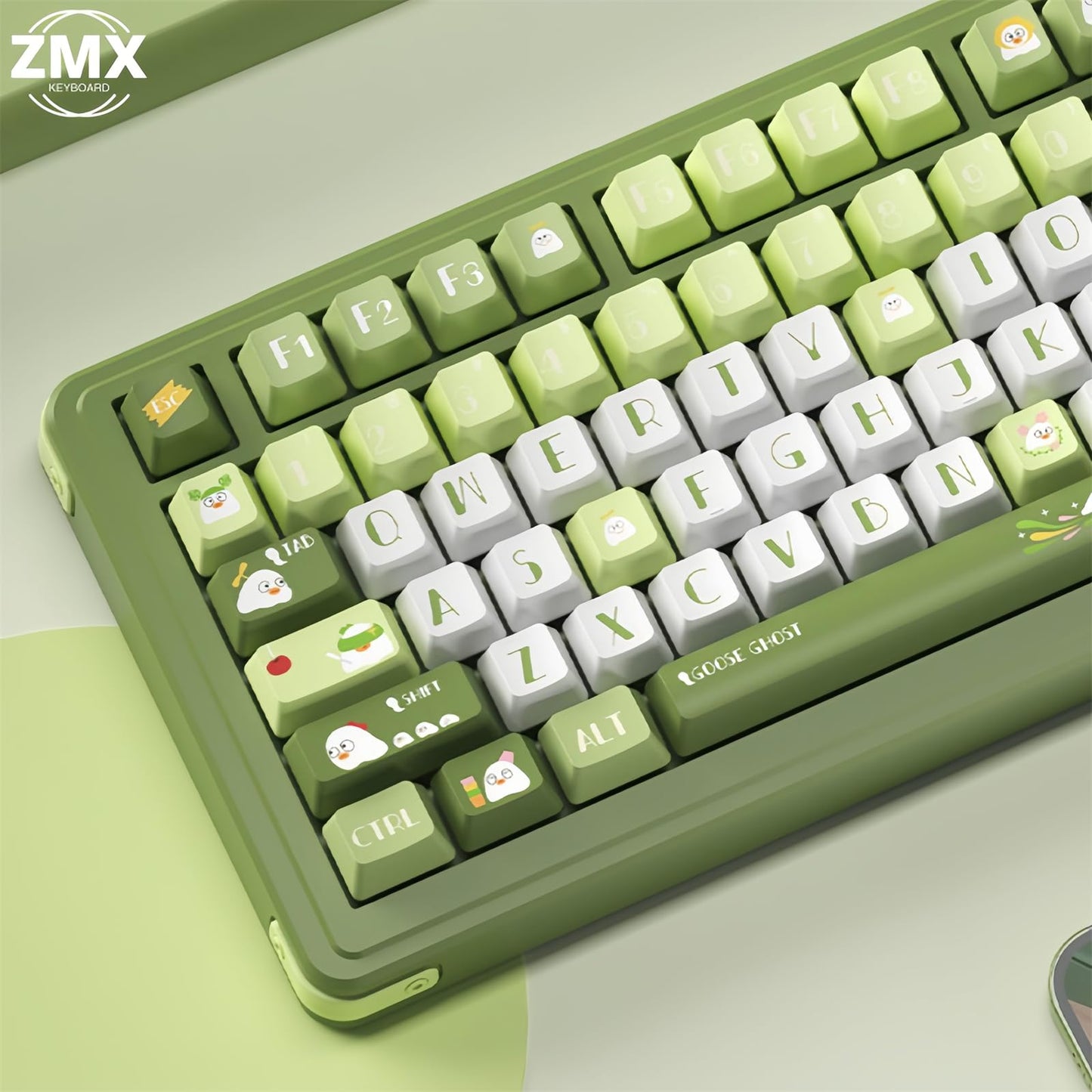 ZMX Cute Keyboard Keycaps,PBT Dye-Sub Custom Keycaps Set Cherry Profile 124 Keys Full Size Keycaps for ANSI Layout Cherry MX Switches 75% 60% Mechanical Gaming Keyboard Kawaii Cartoon Keycaps (02)