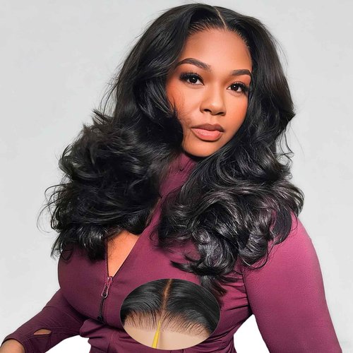 Curtain Bangs Face-Framing 9x6 Glueless Wigs Human Hair Pre Plucked Pre Cut HD Lace 200 Density Loose Body Wave Lace Front Wigs Layered Ready to Wear Closure Wigs Human Hair for Black Women 18 Inch