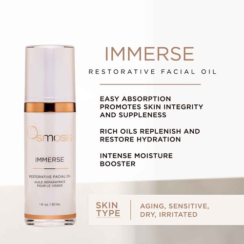 OSMOSIS IMMERSE Restorative Hydrating Facial Oil with Emu and Raspberry Seed Oil, and Calendula Flower, 1 fl oz