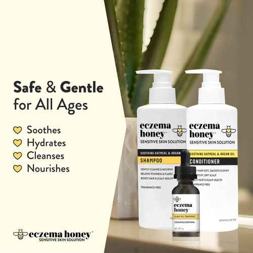 ECZEMA HONEY Scalp Kit - Natural Anti Dandruff Shampoo, Conditioner, & Scalp Oil for Flakes - Argan Oil & Tea Tree Oil for Hair - Eczema Treatment Helps Psoriasis, Seborrheic Dermatitis, & More