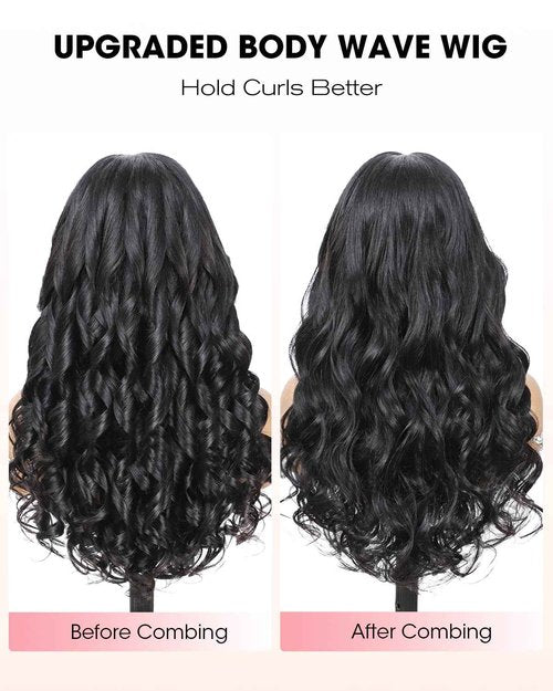 Curtain Bangs Face-Framing 9x6 Glueless Wigs Human Hair Pre Plucked Pre Cut HD Lace 200 Density Loose Body Wave Lace Front Wigs Layered Ready to Wear Closure Wigs Human Hair for Black Women 18 Inch