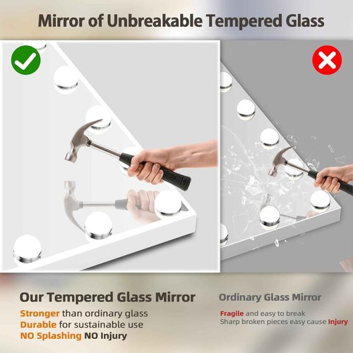 FENCHILIN Vanity Mirror with Lights, Hollywood Lighted Makeup Mirror with 15 Dimmable LED Bulbs for Dressing Room & Bedroom, Slim Metal Frame Design, White