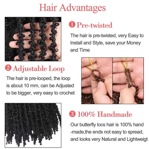 Leeven 40 Inch Long Butterfly Locs Crochet Hair for Black Women 6 Packs Pre-twisted Crochet Butterfly Braids Locs Natural Black Distressed Faux Locs Crochet Hair 1B#