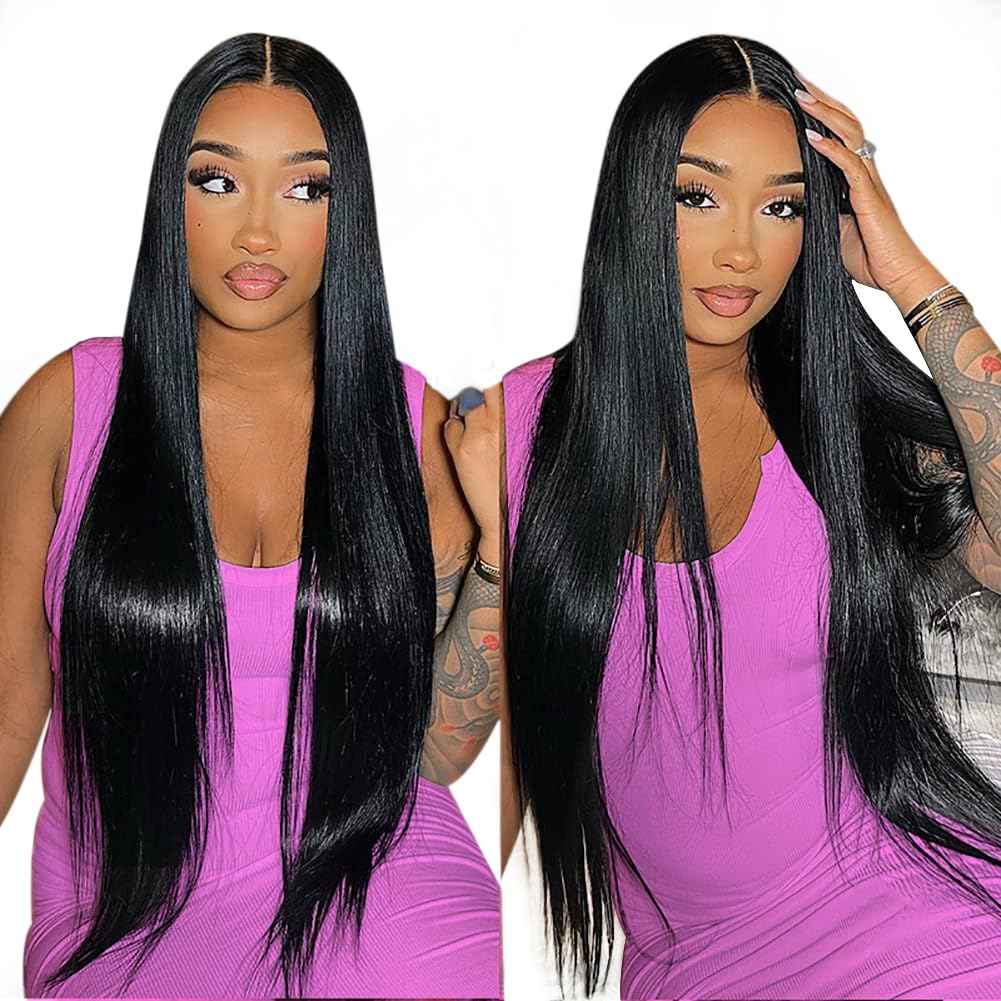 mengkai 13X6 Straight Lace Front Wigs Human Hair Pre Plucked with Baby Hair 13x6 HD Transparent Lace Frontal Wigs Human Hair 180% Density Straight Human Hair Wig for Women 30 Inch Glueless Wigs