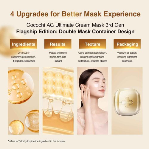 COCOCHI Facial Mask for Dry Skin & Fine Line, Hydrating Cream Face Mask by Peptide, Collagen & Stem Cell for Skin Firming, Face Masks for Women from Japan, Paraben Free, AG Ultimate Cream Mask, 3.8 Oz