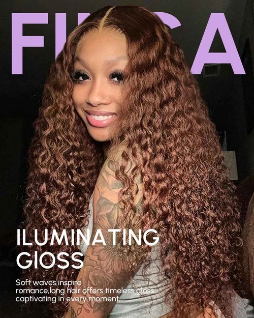 Finsa 28 Inch Chocolate Brown Deep Wave Lace Front Wig Human Hair 13x6 200 Density Hd Lace Front Glueless Wigs Curly Wig Human Hair Pre Plucked With Baby Hair