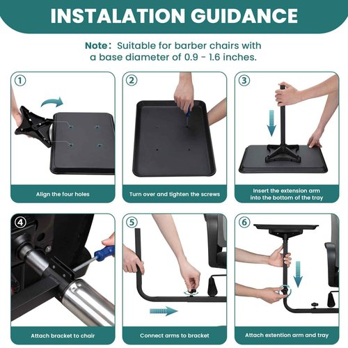 Noverlife Salon Metal Tray Attached to Chair, 360 Degree Rotation Barber Chair Tray for Hairdressing Tools, Fully Adjustable Hairstylist Trays w/o Wheels for Salon Barber Tattoo Tools Make-ups