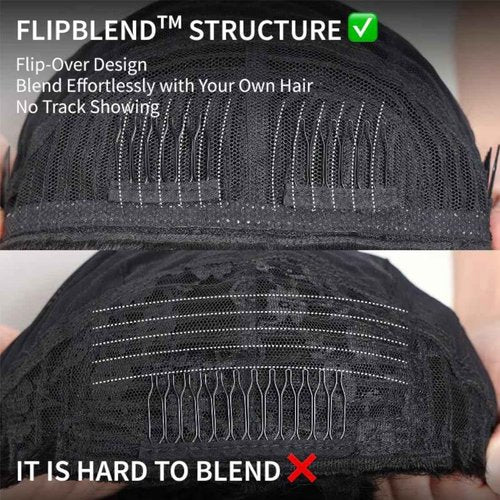 UNICE Flip Over 3/4 Half Wig Human Hair Kinky Curly with Drawstring Wear and Go Glueless Half Wigs Human Hair for Women Thin & Thick Hair Friendly 150% Density 16 inch