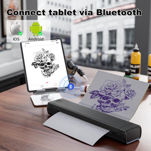 PokeLabel Wireless Tattoo Stencil Printer, Thermal Tattoo Printer Machine with 10Pcs Transfer Paper, Tattoo Printer for Skin Compatible with iPad Smartphone PC, Tattoo Transfer Printer