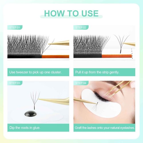 NAGARAKU 4D W Shape Eyelash Extension 5 Trays in 1 Pack Volume Premade Fans Pestañas Faux Mink Matte Black Cluster Easy Fanning False Lashes for Professional Beauty Salon (0.07 D Curl 8-15mm Mix)