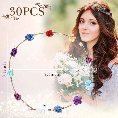 Janinka 70 Pcs LED Flower Crown Light Up Wreath Headband Hair Accessories Crown Luminous Head Band Tiara Glow Floral Headpiece Flower Headdress for Women Wedding Party