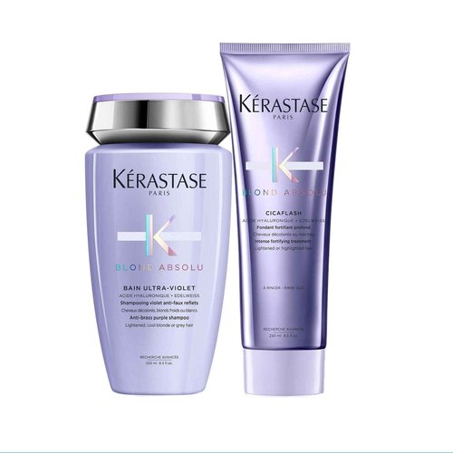 Kerastase Blond Absolu Ultra-Violet Purple Shampoo & Conditioner Set For Lightened, Highlighted and Grey Hair - Hydrates, Neutralizes Brassy and Yellow Undertones With Hyaluronic Acid