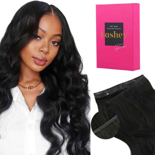 Lashey Genius Weft Hair Extensions Human Hair Natural Black Body Wave 7pcs 110g 14 Inch Hair Extensions Real Soft Thin Weft Clip ins for Women
