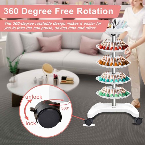 Auto Care Nail Polish Organizer,Removable Universal Wheeled Disc Fluted Nail Polish Holder，Large-capacity Six-layer Nail Polish Storage Rack for Nail Salons.