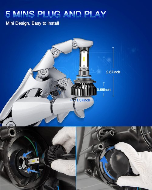 Marsauto 9005 300% Super brighter 9005 Bulbs, 9005 fog Light, 3000 hours lifespan, Light 6000k with White Light 8000LM M1 Series, Pack of 2,