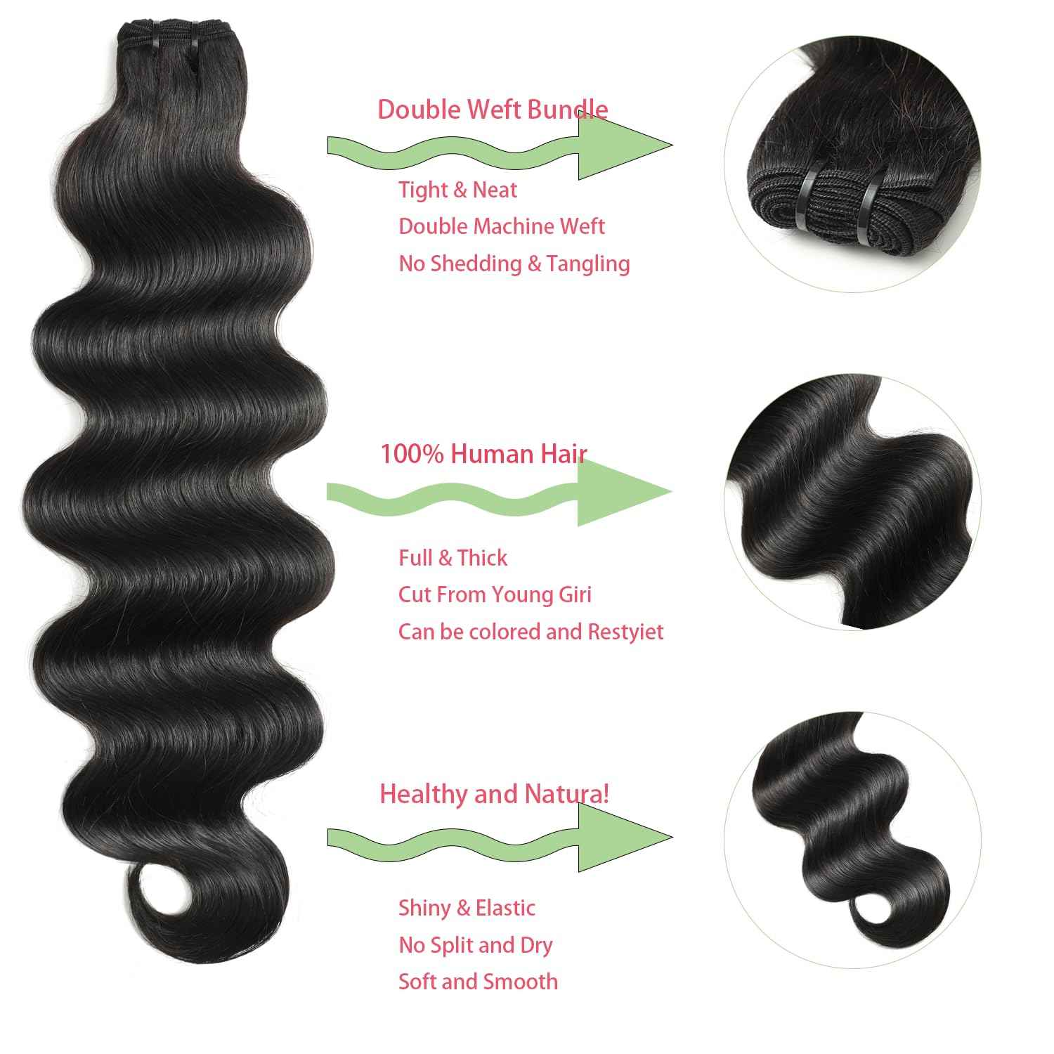 Human Hair Bundles 12A Body Wave 100% Unprocessed Brazilian Virgin Hair Extensions 4 Bundles Human Hair 16 18 20 22 Inch Natural Black Bundles Human Hair Weave for Women