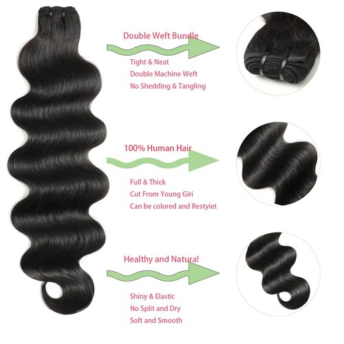 Human Hair Bundles 12 14 16 Inch 12A Body Wave Bundles Human Hair 100% Unprocessed Brazilian Virgin Hair 3 Bundles Double Weft Hair Extensions for Black Women Natural Black