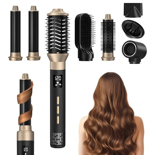 8 in 1 Hair Dryer Brush with Auto‑Curl Chamber – Hot Air Styler & Volumizer, Hair Styler & Dryer in One, Ceramic Ionic Barrel, LCD Temp & Airflow Display