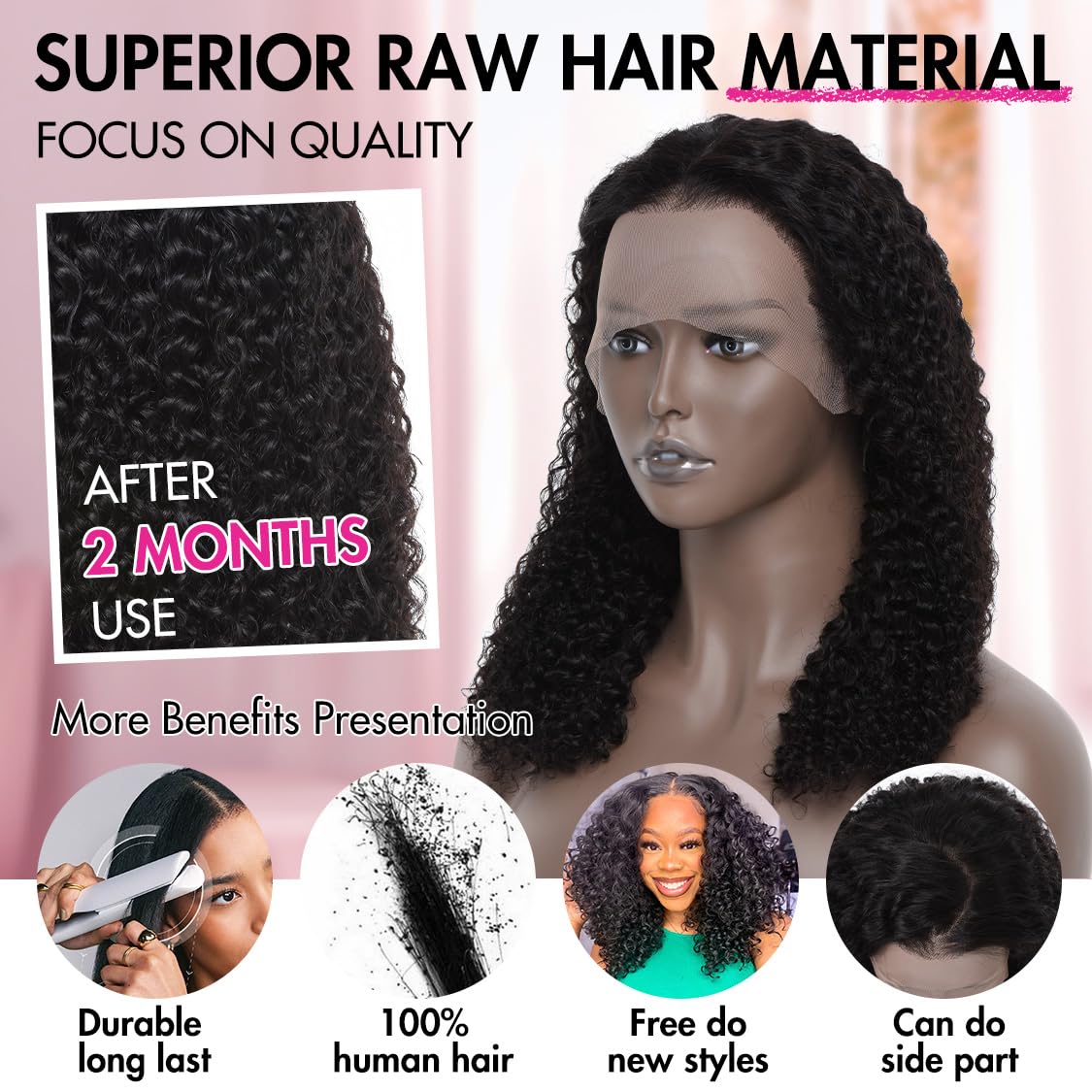 larima Short Curly Wig 200% Density 13X4 HD Lace Front Wigs Human Hair Glueless Wigs Wear and Go Pre Plucked with Baby Hair Jerry Curly Lace Front Wigs Full and Soft Natural Black Color 14 Inch
