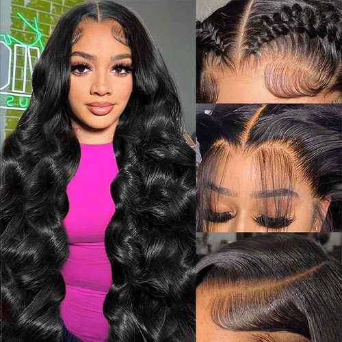 Leicymens 13x6 Lace Front Wigs Human Hair 180% Density HD Lace Frontal Wigs Body Wave Lace Front Wigs Human Hair Pre Plucked With Bleached Knots Black Body Wave Wig 22 Inch