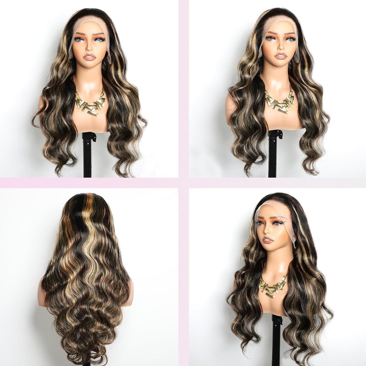 PDTBO 28 Inch Ombre Lace Front Wig Human Hair 180% Density 1B/27 Body Wave 13x4 Lace Front Wigs Human Hair Pre Plucked Highlight Glueless HD Lace Frontal Wigs for Black Women